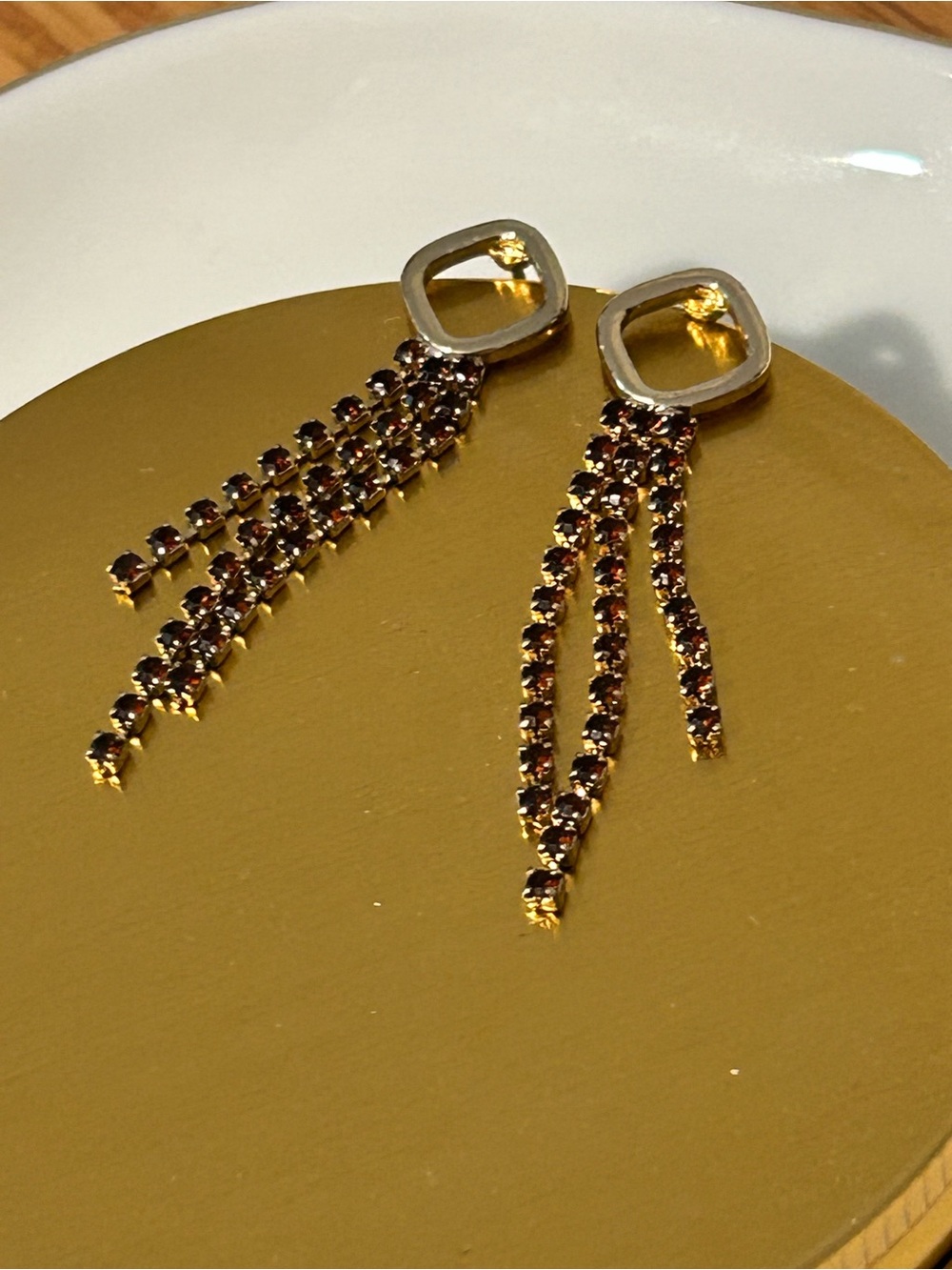 Gold-Tone Garnet Red Drop Chain Earrings Women's Jewelry